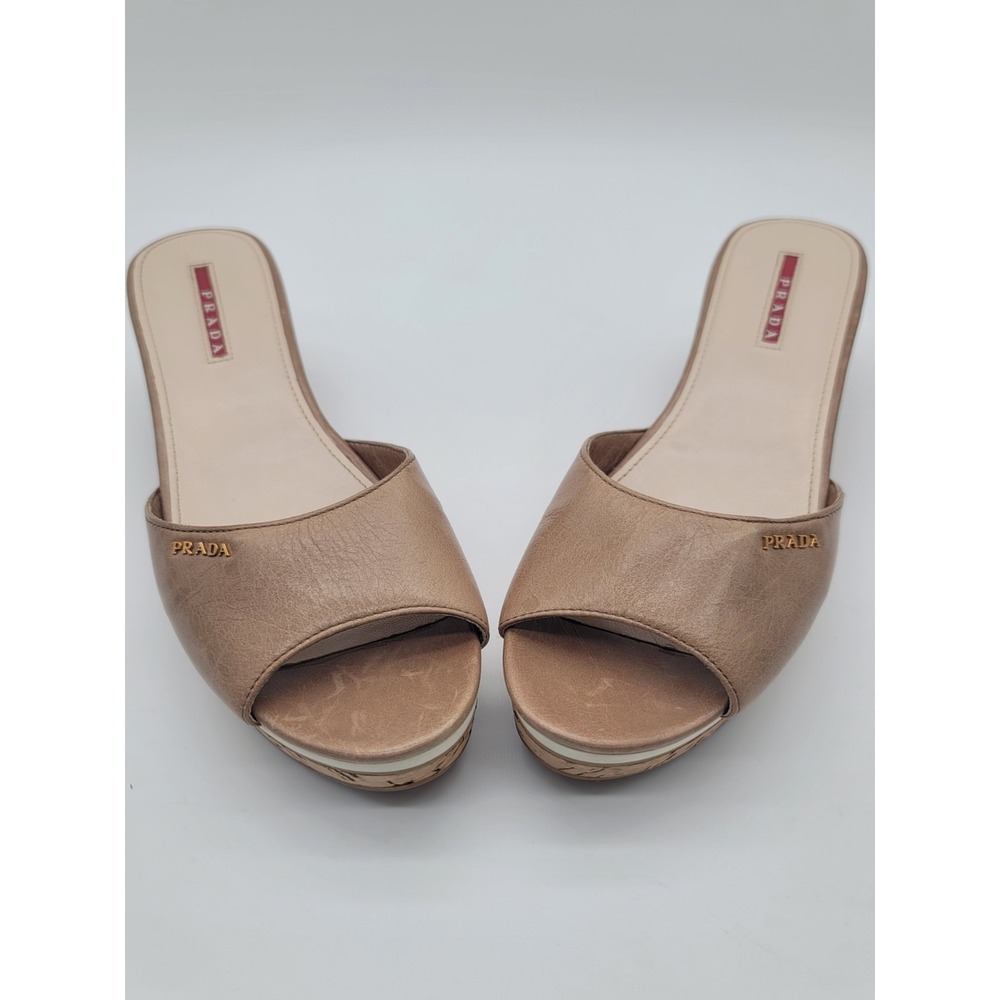Prada Sport 3XZ142 Cork Wedge Slide Sandals Taupe EU 39.5 - Picture 12 of 13
